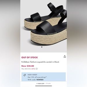 Asos, Pull&Bear black platform espadrille sandal, size 40 equiv US 9